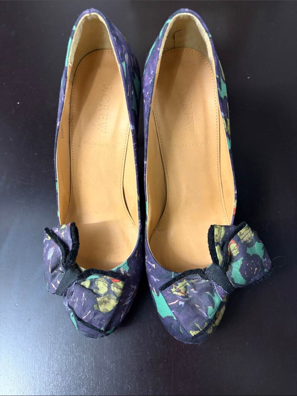 J. Crew Floral Bow Ballet Flats in Purple and Green